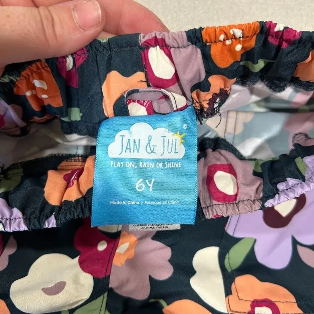 Jan & Jul Single Layer Rain Pants Girls 6Y Floral Print Puddle Dry Waterproof